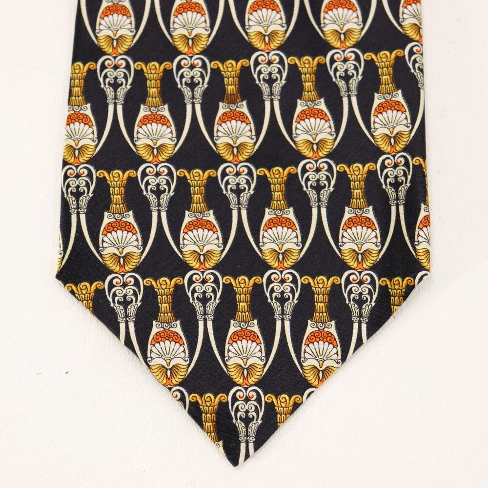 Richel Rozal Tie Mens 56 in Silk Blue Gold Orange Spain Art Deco Wide Lined
